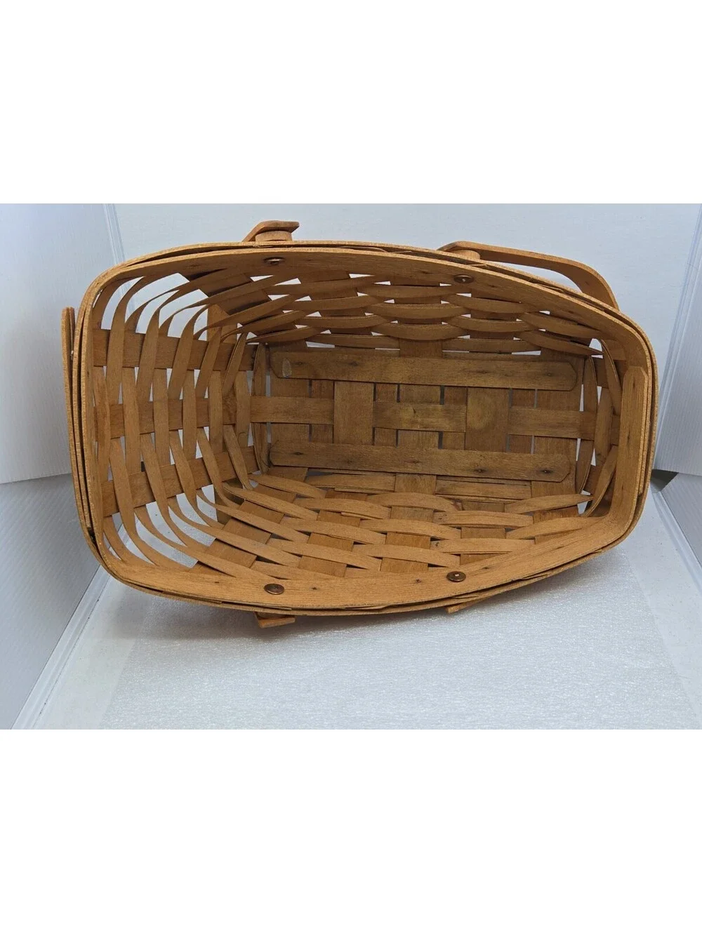 1990 LONGABERGER Medium Vegetable Basket w/Handles & Blue Fabric Liner No Insert